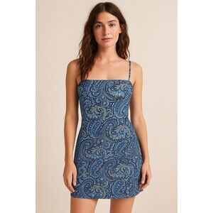 Byer Too Women's Dress Slip Mini Blue 7 Vintage Y2k Boho Floral Retro Paisley